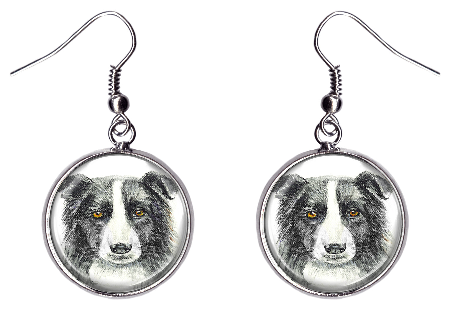 Border Collie Dog Silver Hypoallergenic Stainless Steel Earrings