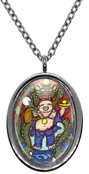 My Altar Lucky Dragon Buddha for Good Luck & Protection Stainless Steel Pendant Necklace