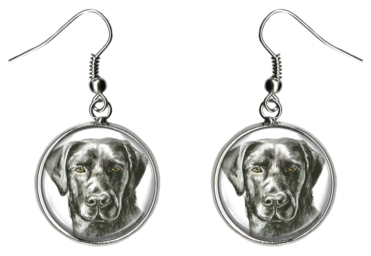 Black Labrador Retriever Dog Silver Hypoallergenic Stainless Steel Earrings