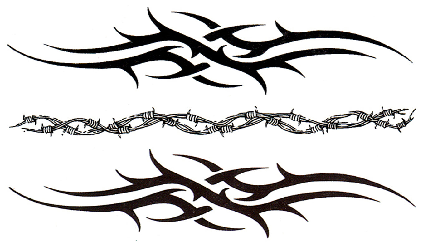 Barbed Wire Tribal Lines for Wrist Band Black Waterproof Temporary Tattoos 2 Sheets