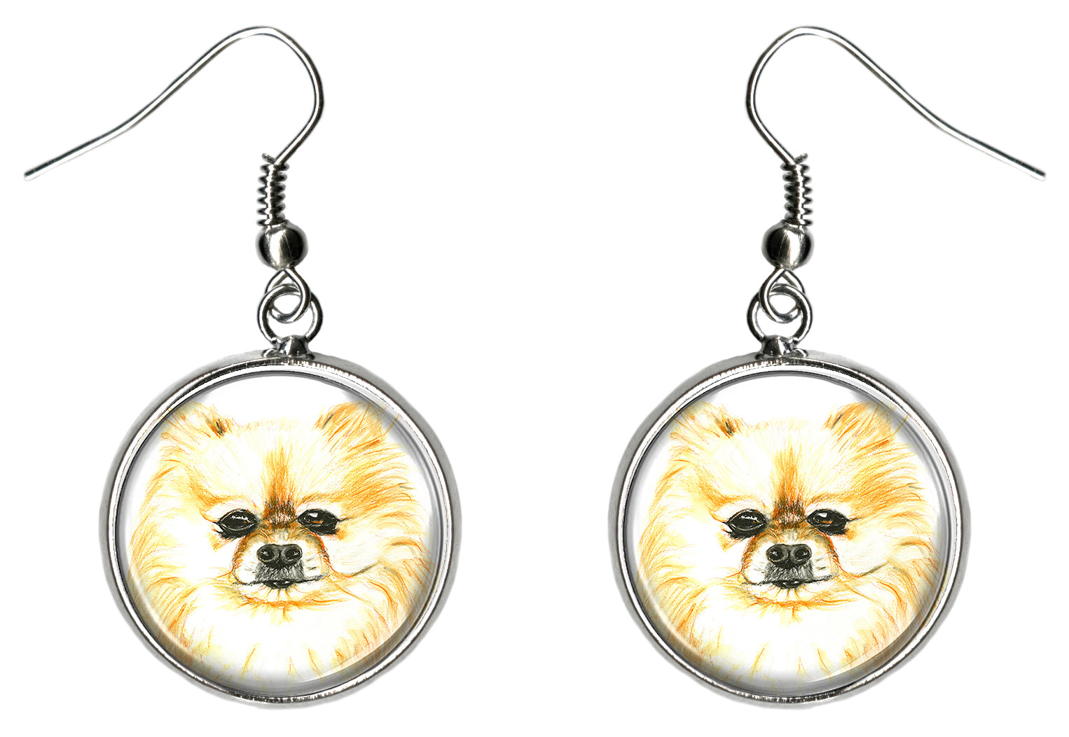 Pomeranian Dog Silver Hypoallergenic Stainless Steel Earrings