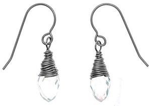 Small Clear Aurora Borealis Crystal Glass Briolette Wire Wrapped Titanium Earrings Hypoallergenic for Sensitive Ears