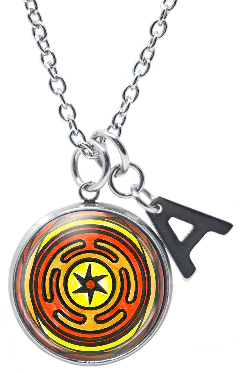 My Altar Goddess Hecates Wheel of Magic Pendant & Initial Charm Steel 24" Necklace