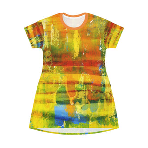 Bright Abstract Watercolor Women's All Over Print T-Shirt Dress
