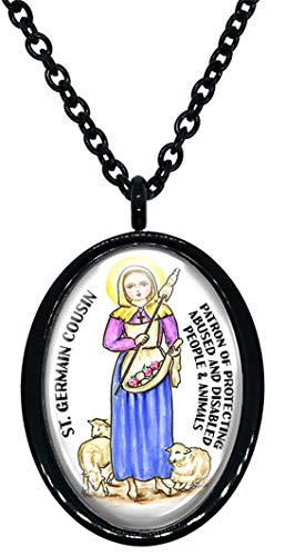 My Altar St Germain Cousin Patron of Abused & Disabled People Black Stainless Steel Pendant Necklace