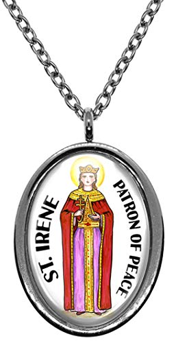 My Altar Saint Irene Patron of Peace Silver Stainless Steel Pendant Necklace