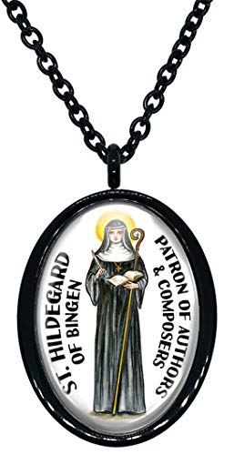 My Altar Saint Hildegard of Bingen for Authors & Composers Black Stainless Steel Pendant Necklace