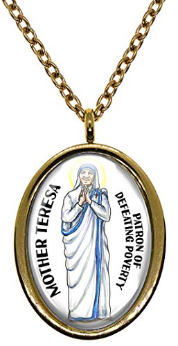 My Altar Saint Mother Teresa Patron of Defeating Poverty Gold Stainless Steel Pendant Necklace