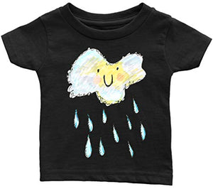 Whimsical Rainy Day Cloud Raindrops Cartoon Infant or Toddler T-shirt with Optional Name or Message Personalization Customization
