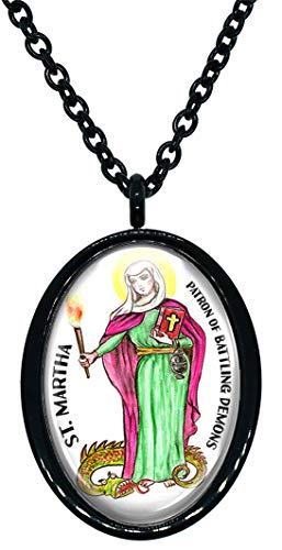 My Altar Saint Martha Patron of Battling Demons Black Stainless Steel Pendant Necklace