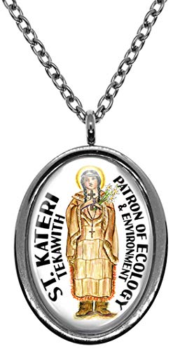 My Altar Saint Kateri Patron of Ecology & Environment Silver Stainless Steel Pendant Necklace