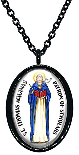 My Altar Saint Thomas Aquinas Patron of Scholars Black Stainless Steel Pendant Necklace