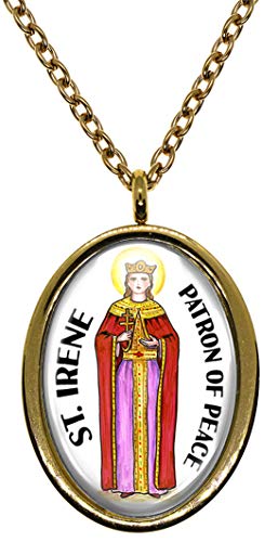 My Altar Saint Irene Patron of Peace Gold Stainless Steel Pendant Necklace