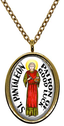 My Altar St. Pantaleon Patron Saint of Good Luck Gold Stainless Steel Pendant Necklace