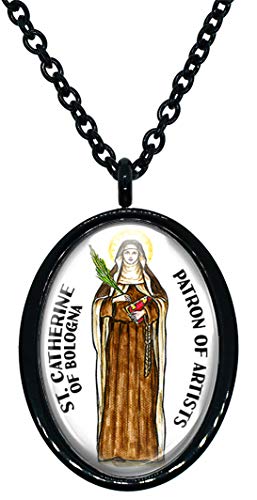 My Altar Saint Catherine of Bolognia Black Stainless Steel Pendant Necklace