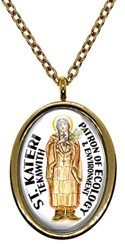 My Altar Saint Kateri Patron of Ecology & Environment Gold Stainless Steel Pendant Necklace