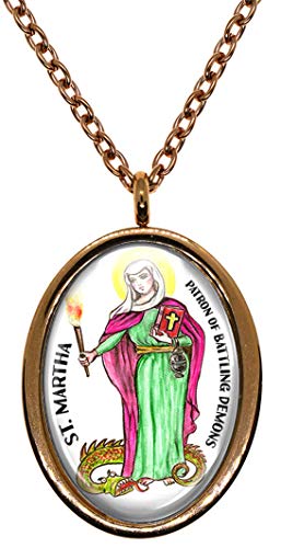 My Altar Saint Martha Patron of Battling Demons Rose Gold Stainless Steel Pendant Necklace