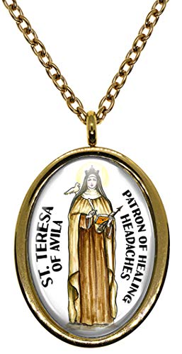 My Altar Saint Teresa of Avila Patron for Headaches Gold Stainless Steel Pendant Necklace