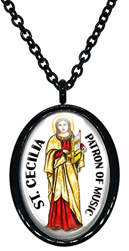 My Altar Saint Cecilia Patron of Music Black Stainless Steel Pendant Necklace