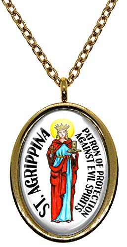 My Altar Saint Agrippina Patron Against Evil Spirits Gold Stainless Steel Pendant Necklace