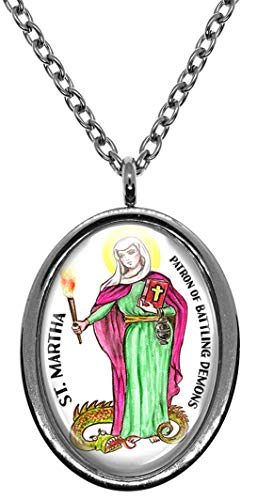 My Altar Saint Martha Patron of Battling Demons Silver Stainless Steel Pendant Necklace