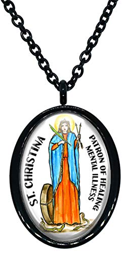 My Altar Saint Christina Patron for Mental Illness Black Stainless Steel Pendant Necklace