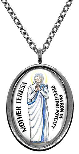 My Altar Saint Mother Teresa Patron of Defeating Poverty Silver Stainless Steel Pendant Necklace