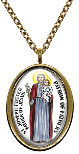 My Altar Saint Joseph Foster Father of Jesus Patron of Dads Gold Stainless Steel Pendant Necklace