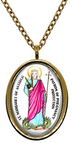 My Altar Saint Margaret of Antioch Patron of Pregnancy Protection Gold Stainless Steel Pendant Necklace