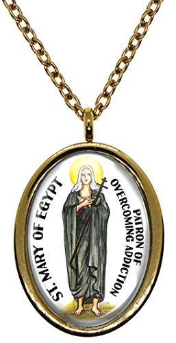 My Altar Saint Mary of Egypt for Overcoming Addiction Gold Stainless Steel Pendant Necklace