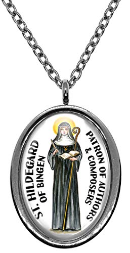 My Altar Saint Hildegard of Bingen for Authors & Composers Silver Stainless Steel Pendant Necklace