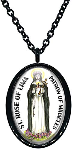 My Altar Saint Rose of Lima Patron of Miracles Black Stainless Steel Pendant Necklace