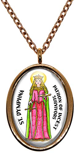 My Altar Saint Dymphna Patron of Incest Victims Rose Gold Stainless Steel Pendant Necklace