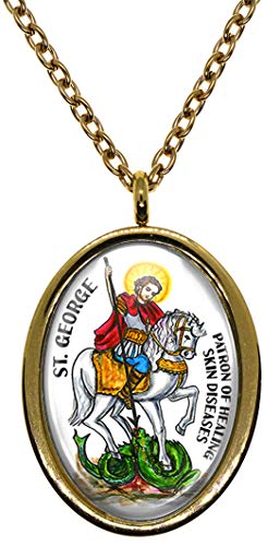 My Altar Saint George Patron of Healing Skin Diseases Gold Stainless Steel Pendant Necklace