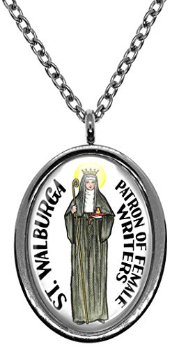 My Altar Saint Walburga Patron of Female Writers Silver Stainless Steel Pendant Necklace
