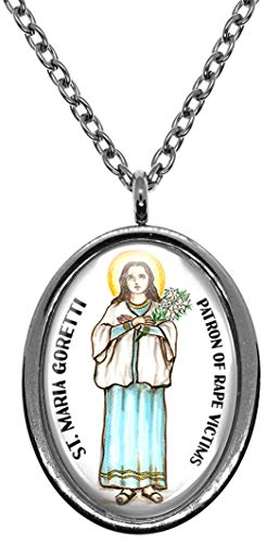 My Altar Saint Maria Goretti Patron of Rape Victims Silver Stainless Steel Pendant Necklace