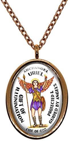 My Altar Archangel Uriel Gift of Illumination Protected by Angels Rose Gold Steel Pendant Necklace