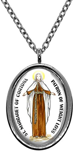 My Altar Saint Margaret of Cortona Patron of Weight Loss Silver Stainless Steel Pendant Necklace
