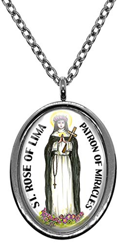 My Altar Saint Rose of Lima Patron of Miracles Silver Stainless Steel Pendant Necklace