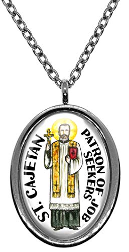 My Altar Saint Cajetan Patron for Job Seekers Silver Stainless Steel Pendant Necklace