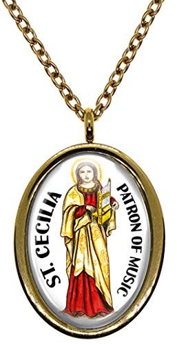 My Altar Saint Cecilia Patron of Music Gold Stainless Steel Pendant Necklace
