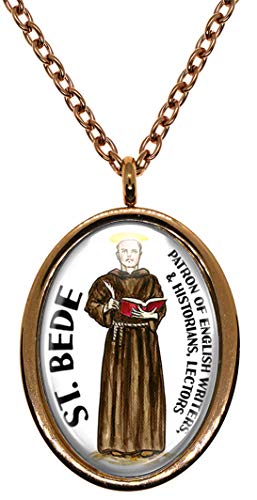 My Altar Saint Bede for Lectors, English Writers, Historians Rose Gold Stainless Steel Pendant Necklace