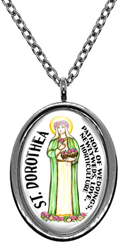 My Altar Saint Dorothea for Love, Weddings, Gardening Silver Stainless Steel Pendant Necklace