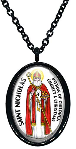 My Altar Saint Nicholas Patron Saint of Christmas Black Stainless Steel Pendant Necklace