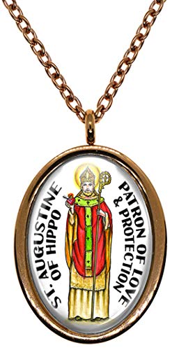 My Altar Saint Augustine of Hippo Patron of Love & Protection Rose Gold Stainless Steel Pendant Necklace