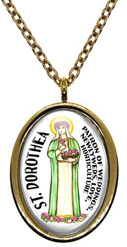 My Altar Saint Dorothea for Love, Weddings, Gardening Gold Stainless Steel Pendant Necklace