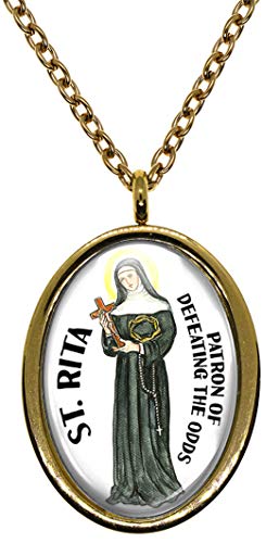 My Altar Saint Rita Patron of Defeating The Odds Gold Stainless Steel Pendant Necklace