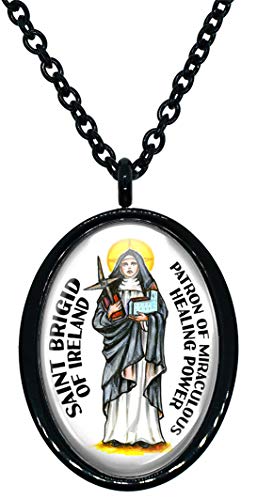My Altar Saint Brigid of Ireland for Miraculous Healing Power Black Stainless Steel Pendant Necklace