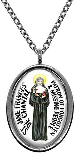 My Altar Saint Jane Frances de Chantal for Forgotten & Missing People Silver Stainless Steel Pendant Necklace