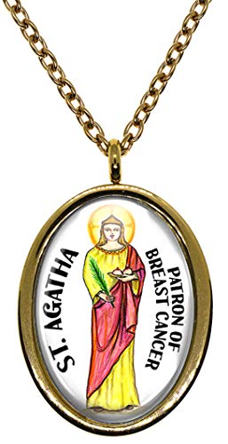 My Altar Saint Agatha Patron of Breast Cancer Gold Stainless Steel Pendant Necklace